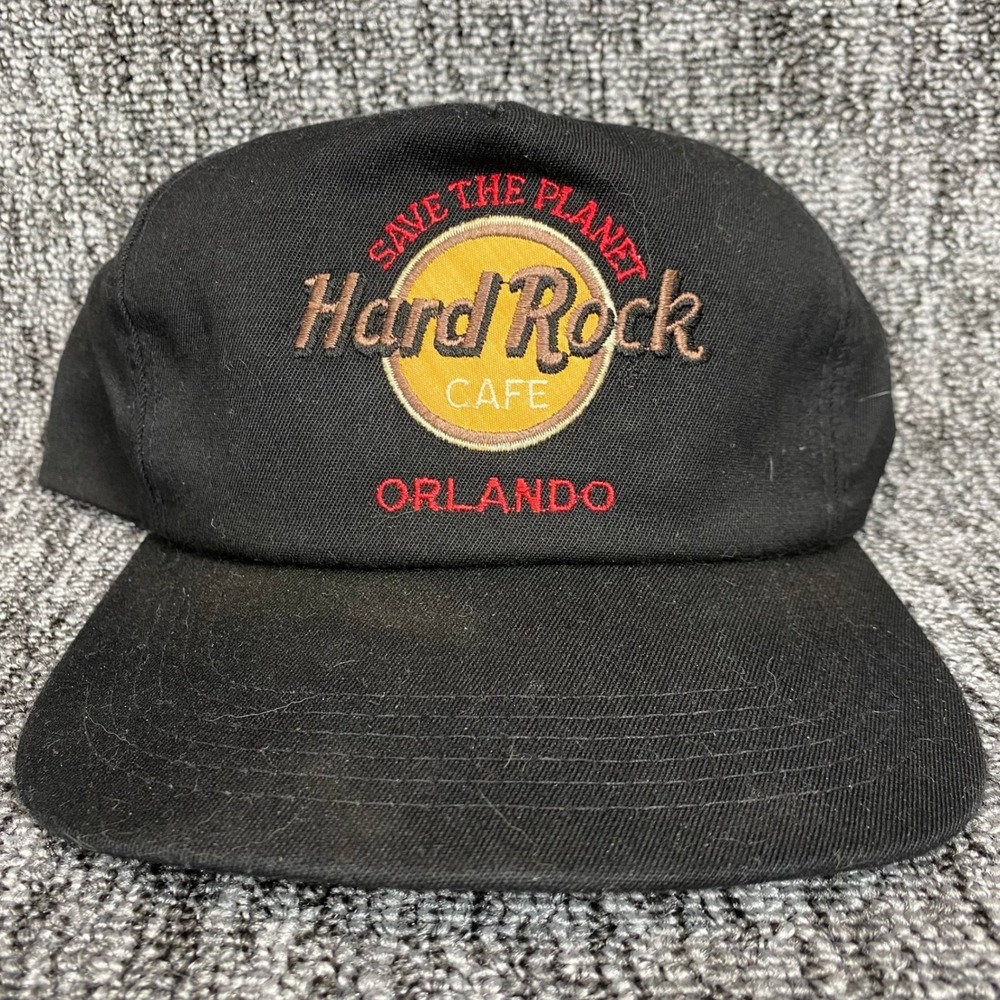 Vintage Hard Rock Cafe Hat Mens OSFA Black Orlando Save The Planet Baseball Cap